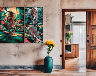 Jaguar Wall Art | Bold Jungle Animal Digital Download | Modern Tropical bundle