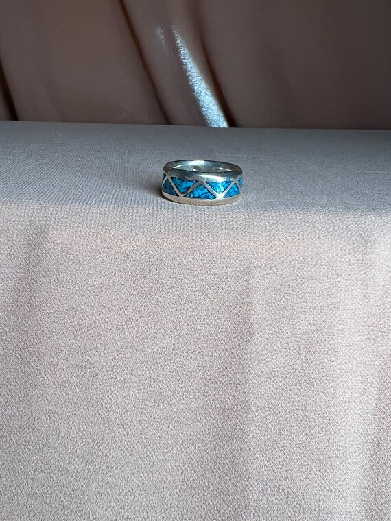 heavy sterling silver inlay Turquoise band - image 3