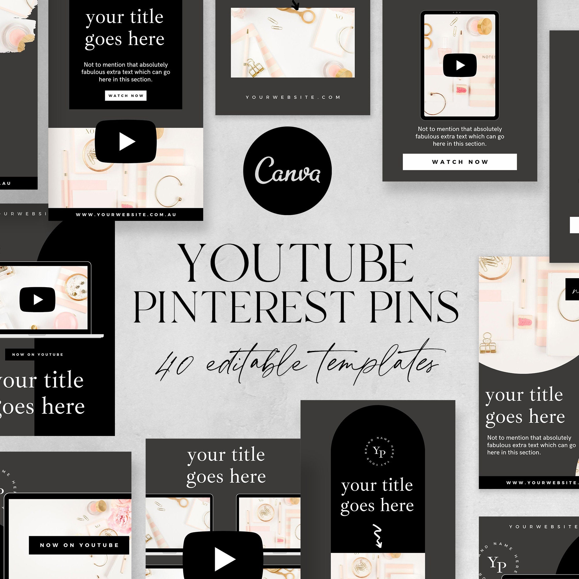 Youtube Pinterest Templates INSTANT DOWNLOAD Video Pinterest Pins, High Converting Pinterest Pins for Business, Black - JES01