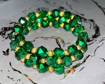 Emerald  Glass Beaded Wrap-Around Bracelet, Bohemian Style Bead Bracelet, Uniquely Handcrafted Bohemian Bracelet, Women's Jewelry
