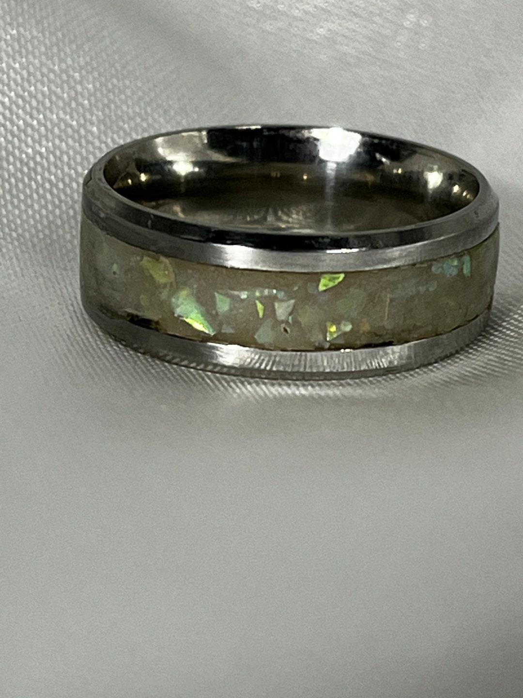 Polymer Clay Ring, Opal Band Ring, Inlay Ring Band, Stainless Steel ...