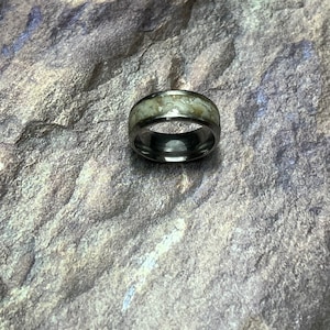 Crushed shell inlay ring, inlay wedding ring, stainless steel band, stone inlay ring, gift for her