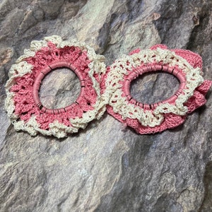 2 Pieces Crochet Pink Ponytail Headband | Thick Fit Hair Ties | Ponytail Holder Hair Elastic Tie Band Set | Hair Ties for Women and girls