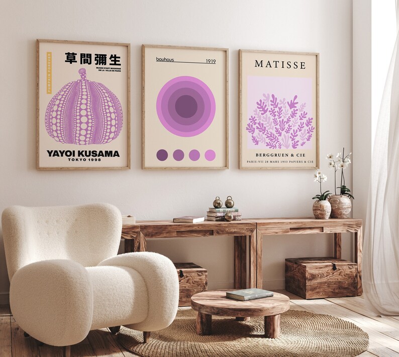 3 Piece Wall Art Pink Wall Set Exhibition Print Set Yayoi Etsy