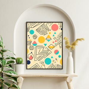 Arte de Pared Geométrico Moderno – Póster Digital Colorido con Formas Abstractas para Decoración del Hogar, Arte Boho Minimalista para