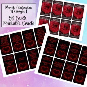 Karmic Confessions 1 Printable Oracle Deck - Digital File 50 Cards - Messages Black Deck - Twin Flame Love Oracle - Tarot - INSTANT DOWNLOAD
