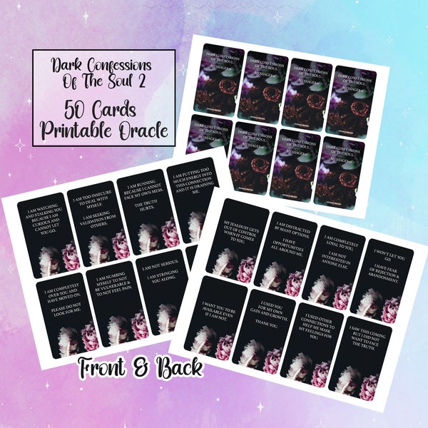 Dark Confessions 2 Printable Oracle Cards - Digital File 50 Cards - Twin Flame Love Oracle - Tarot - INSTANT DOWNLOAD