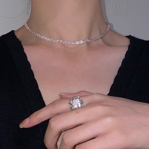 925 Sterling Silver Italian Three dimensional Sparkling Adjustable Choker Necklace.