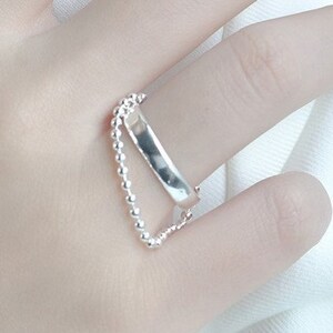 925 Sterling Silver Beaded Ring,  Double Ring, Chain Ring, Stacking Ring, Adjustable Open Ring,  Minimalist Ring, Valentine's Gift for Her