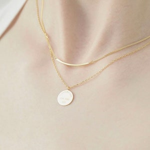 925 Sterling Silver Necklace, Layered Chain Necklace with Coin Pendant, Minimalist Necklace, Double Strands, Sweater Necklace, Best Gift