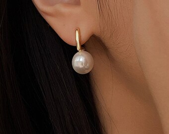 925 Sterling Silver French Vintage Shell Pearl Earrings, Gold Plated,Vermeil Earrings,Minimalist Earrings, Gift for Her