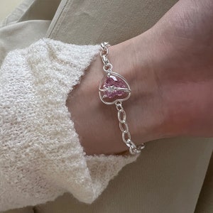 925 Sterling Silver Bracelet with Pink Heart 5A Cubic Zirconia Stone, Adjustable Girlish Bracelet, Minimalist and Simple Bracelet.