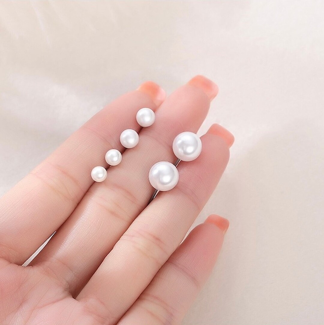 S999 Silver Shell Pearls Stud Earring, 3mm,4mm,5mm,6mm,8mm,10mm, Elegant Stud Earring. Etsy