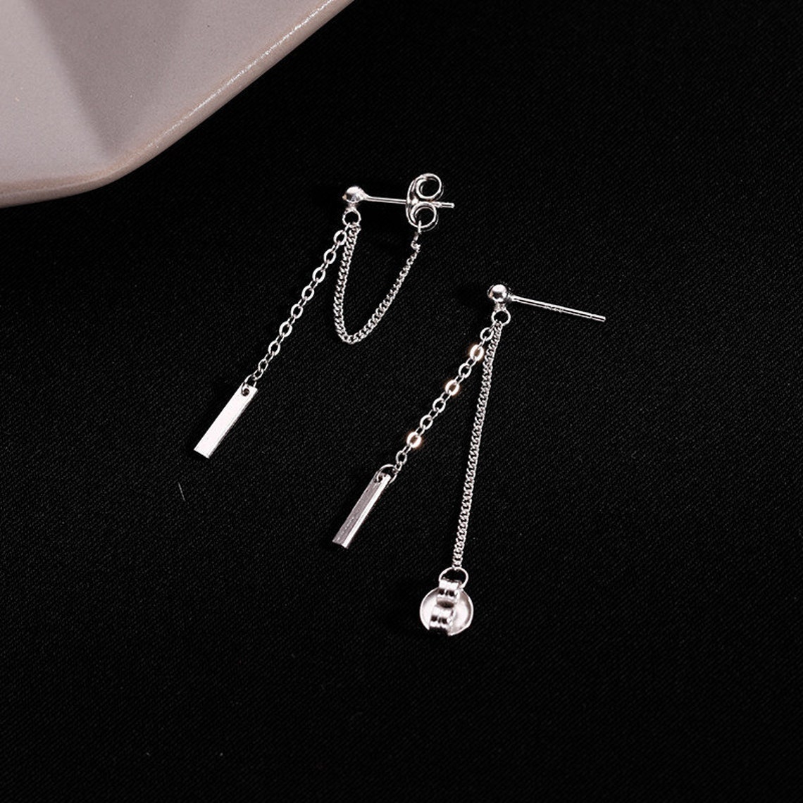 925 Sterling Silver Threader Earrings Tassel Earrings Chain Etsy