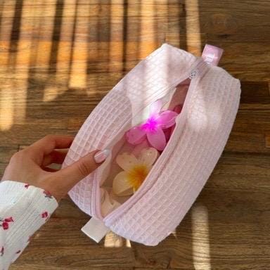 Personalised cosmetic/makeup bag in waffle fabric, skincare bag, bridal gift, bridesmaid bags, makeup bag, gifts for her