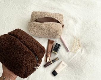 Cosmetische/make-up tas in teddy, huidverzorgingstas, toilettas, cadeaus voor haar - sherpa zacht