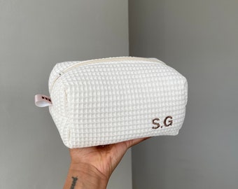 Bolsa de cosmética/maquillaje personalizada con estampado de gofres, bolsa para el cuidado de la piel, bolsa personalizada, regalo nupcial, bolsas de dama de honor, bolsa de maquillaje, regalos para ella