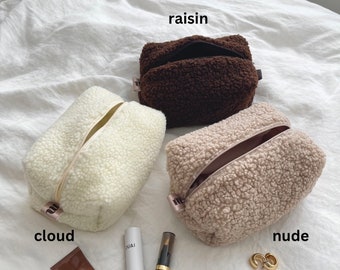 Cosmetic/makeup bag in teddy, skincare bag, toiletry travel bag, gifts for her - sherpa soft