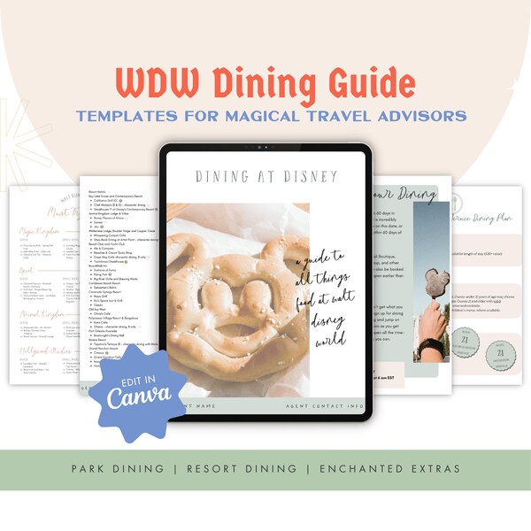 WDW Dining Guide | WDW Travel Agent Canva Templates