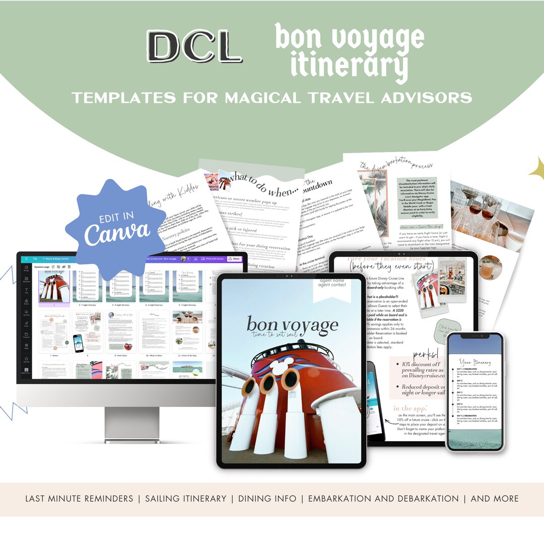 Bon Voyage! Cruise Client Itinerary | DCL Travel Agent Canva Templates ...