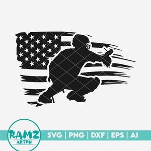 Baseball SVG file Us flag catcher - baseball svg, softball svg, baseball catcher svg, silhouette, png, cut file