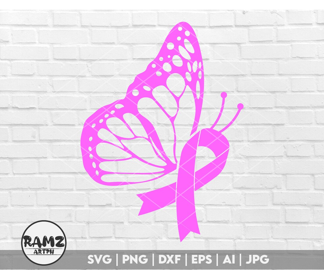 Butterfly Ribbon SVG, Ribbon Svg, Cancer Awareness Ribbon Svg, Pink