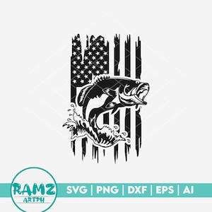 Bandera de EE.UU. Archivo SVG de pesca Bandera de silueta - pez svg, pez lubina svg, cricut, pesca png, archivo de corte, dxf