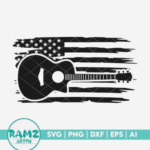 Acoustic guitar SVG file Us flag - guitar svg, acoustic guitar svg, music svg, silhouette, png, cut file, clipart