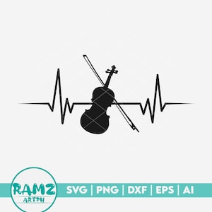 Violin SVG file Heartbeat - violin svg, music svg, violin clipart, musical instrument, silhouette, png, cut file, clipart