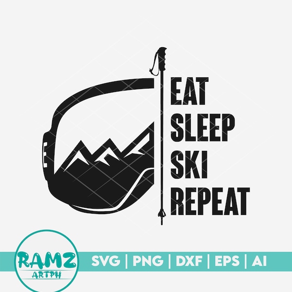 Ski SVG file Eat sleep ski repeat - ski svg, skiing svg, snow goggles svg, clipart, png, cut file