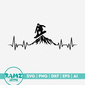 Snowboard SVG Datei Heartbeat - snowboarding svg, snowboard svg, mountain svg, winter svg, silhouette, png, cut file