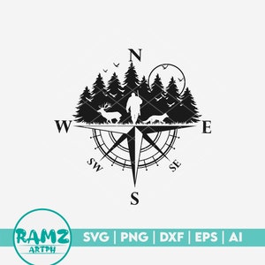 Jagd SVG Datei Kompass - Hirsch Jagd svg, Jäger svg, Enten jagd svg, Silhouette, dxf, png, Cut File