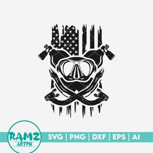 Scuba SVG US flag Scuba gear - scuba diving svg, diver svg, snorkeling svg, scuba diver svg, silhouette, png, cut file
