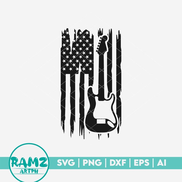 Electric guitar SVG file Us flag - guitar svg, electric guitar svg, bass guitar svg, silhouette, png, cut file, clipart