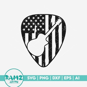 Guitar SVG file Us flag Akoestische gitaar pick - gitaar svg, akoestische gitaar svg, muziek svg, silhouet, png, cut file, clipart