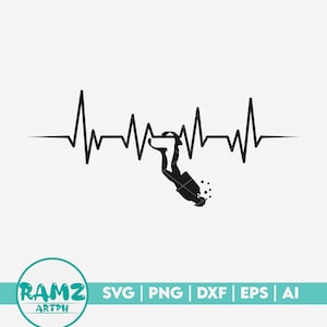 Arquivo SVG de mergulho Heartbeat - mergulho scuba svg, diver svg, snorkeling svg, scuba diver svg, silhueta, png, arquivo de corte, clipart