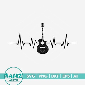 Acoustic guitar SVG file Heartbeat - guitar svg, acoustic guitar svg, music svg, silhouette, png, cut file, clipart