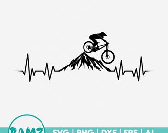 Mtb SVG file Heartbeat - mountain bike svg, mtb svg, biker svg, downhill svg, silhouette, png, cut file