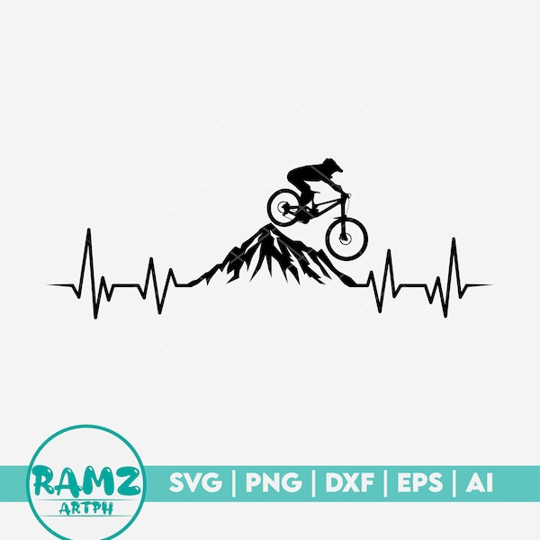 Mtb SVG Datei Heartbeat - Mountainbike svg, mtb svg, biker svg, downhill svg, silhouette, png, cut file