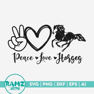 Pferd SVG Datei Peace Love Pferde - Pferde svg, Pferdeliebhaber svg, Reiter svg, Silhouette, Cut File, png, Clipart