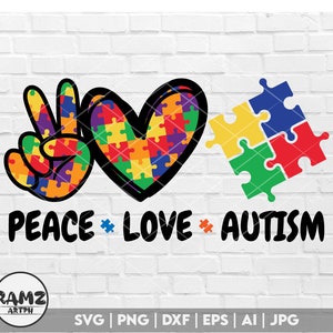 Peace love autism svg, Autism svg, autism love svg, autism Awareness svg, puzzle piece svg, svg Files for Cricut Silhouette svg jpg png dxf