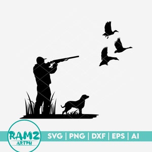 Chasse SVG File Duck Hunting with dog - Chasse au canard svg, chasseur svg, oie svg, clipart, silhouette, png, fichier coupé