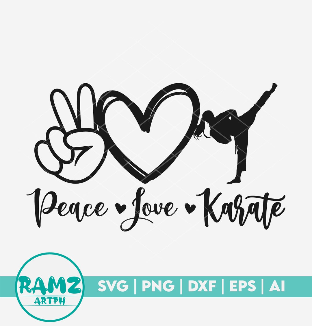 Karate SVG File Peace Love Karate Girl - Karate Svg, Martial