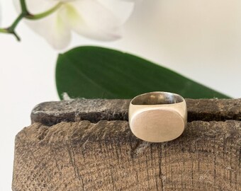 Oval signet ring, stamp ring, silver matt ring, gold ring, thick gold ring, 14k gold signet ring