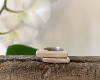 Set of Two Rectangular Sterling Silver Rings or Gold Rings, Unique Bar Rings, Asymmetrical Facet Rings, Middle Finger Ring