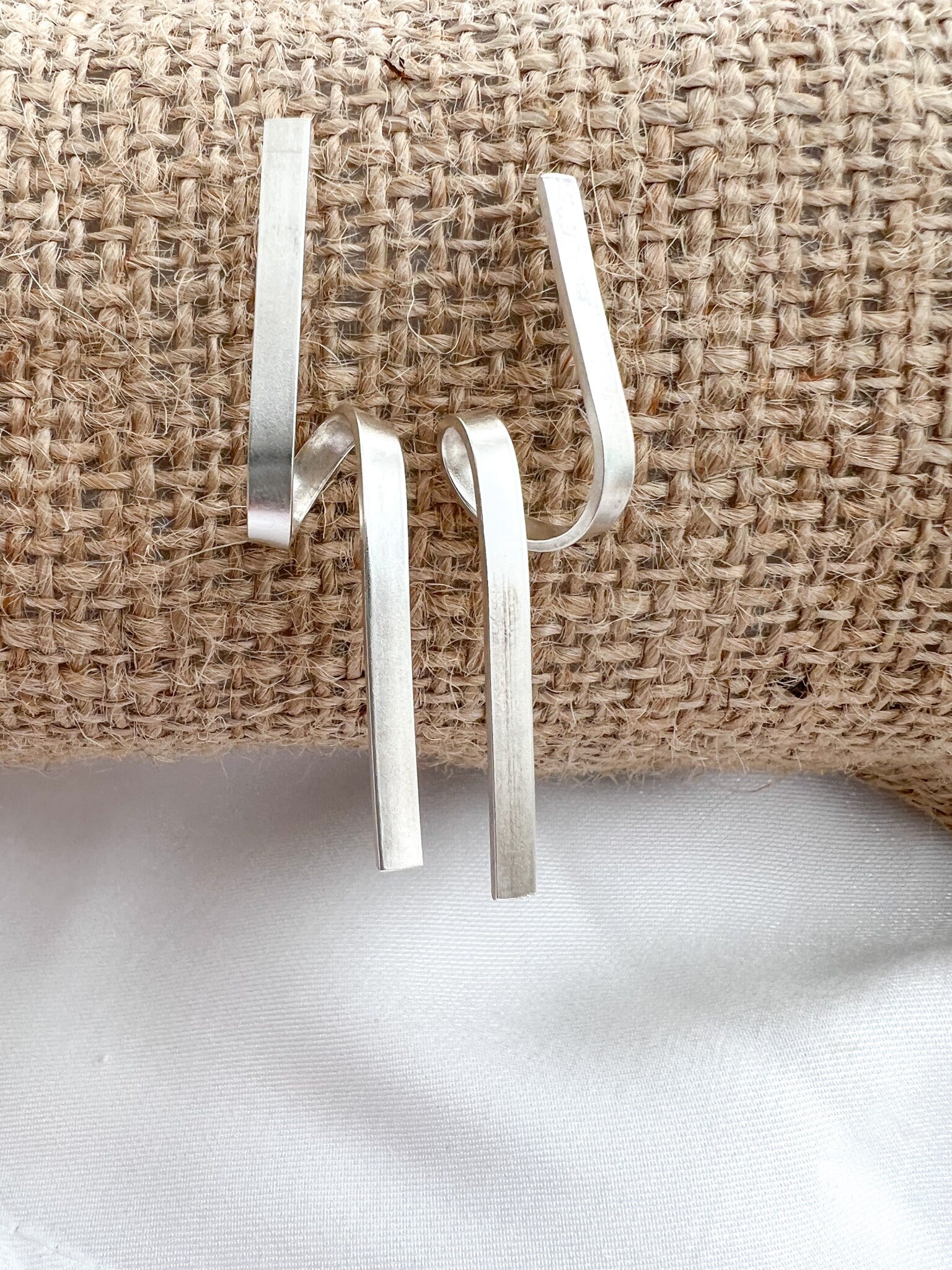 Double Hoop Twist Silver Earrings Dangle Earrings Long Etsy