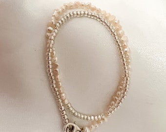 Silver freshwater pearl bracelet for women, thin pearl bracelet bridesmaid  bracelet