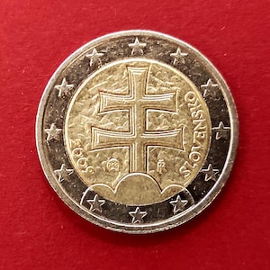 Coin 2 Euro Slovakia Slovensko 2009 Patriarchal Cross Carpathians VF+ Circulated - 2 Euro Coin Slovakia 2009 Patriarchal Cross Fine Circ.