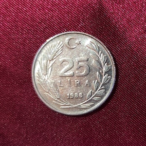 トルココイン 25 リラ 1986 SPL 流通 ケマル アタテュルク - トルココイン 25 リラ 1986 極めて良好な流通 ケマル アタテュルク