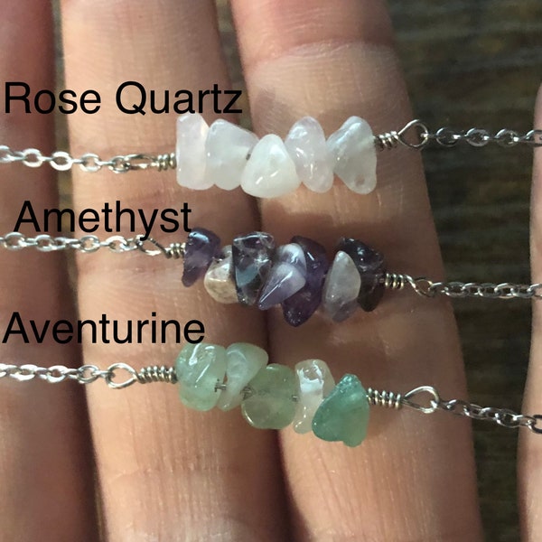 Dainty crystal stone aventurine rose quarts amethyst stainless steel friendship / sister bracelet or anklet birthday gift